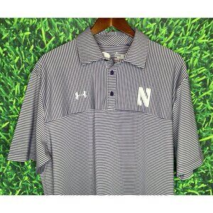 Northwestern Wildcats Short Sleeve Striped Polo Shirt Large Under Armour Loose
